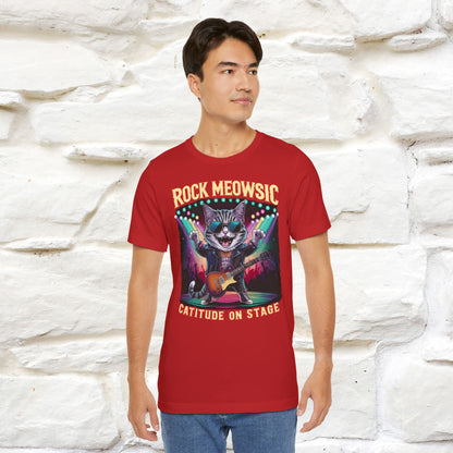 Rock Meowsic Catitude On Stage T-Shirt | Rocker Cat Tee for Men & Women | 100% Cotton*