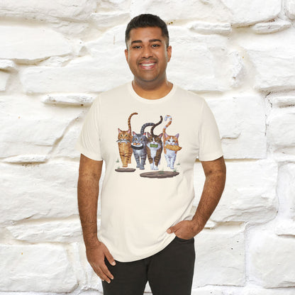 Four Cats' Feast: Feline Food Frenzy T-Shirt for Men & Women | 100% Cotton*