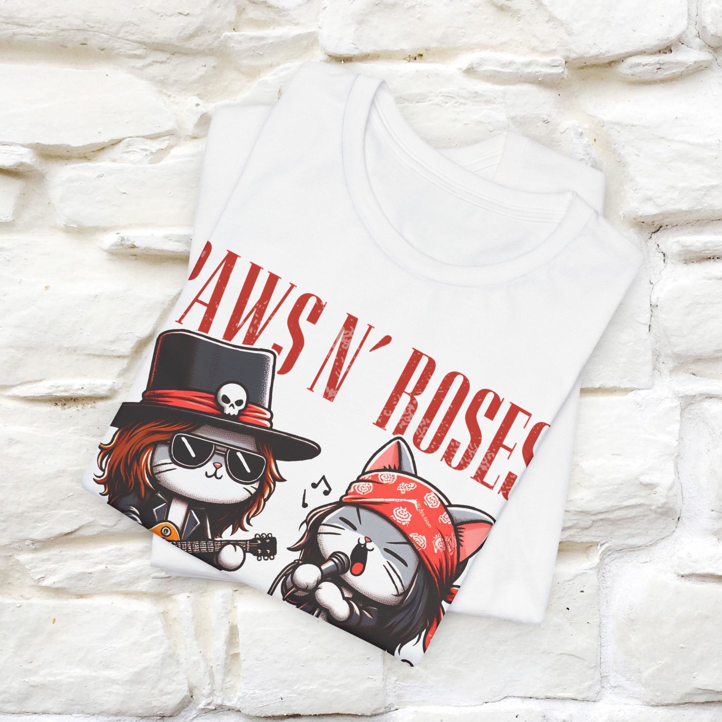 Paws N' Roses T-Shirt | Rock-Inspired Cat Lover Tee for Men & Women | 100% Cotton*