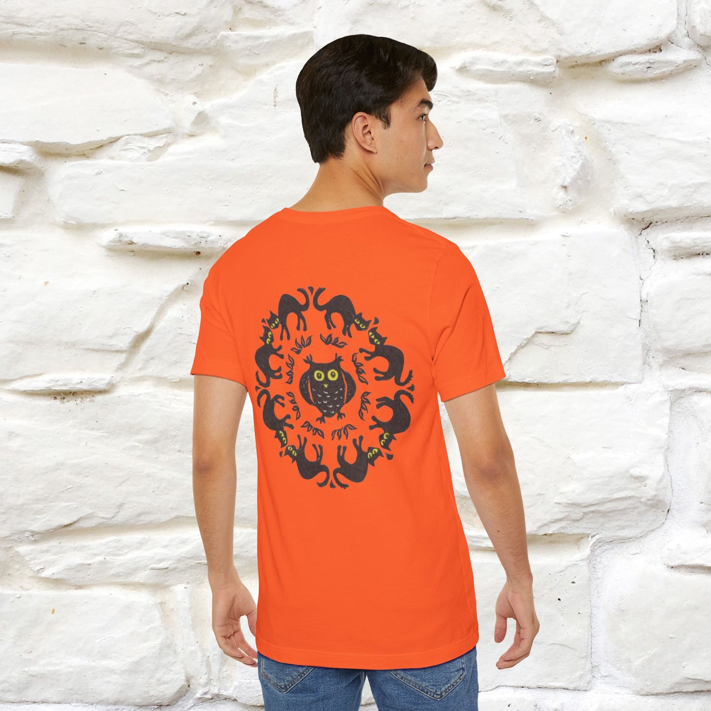 ''Black Cat Circle'' Cat T-Shirt Front and Back Design | Nunu&Miao Studio