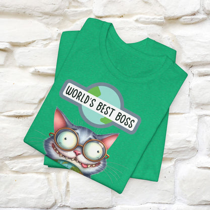 "World's Best Boss" Cat T-shirt for Men & Women | 100% Cotton 🐾 | Funny Cat Lover Tee