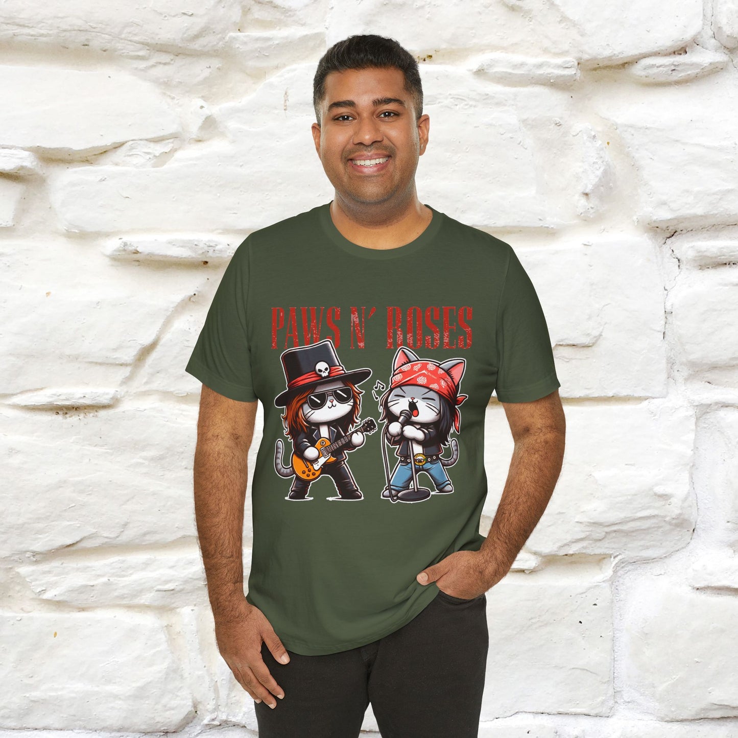 Paws N' Roses T-Shirt | Rock-Inspired Cat Lover Tee for Men & Women | 100% Cotton*