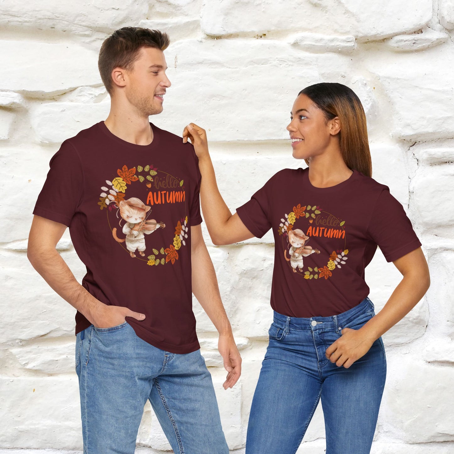 "Hello Autumn" Cat T-Shirt for Men & Women | 100% Cotton | Cozy Fall Fashion