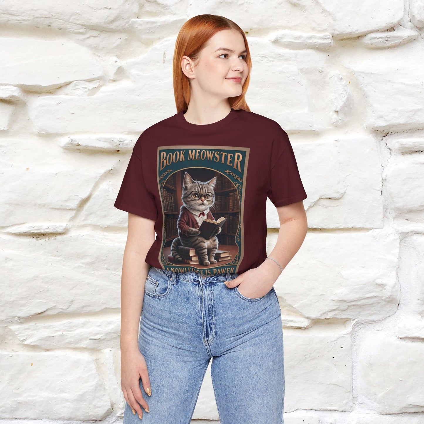 "Book Meowster: Knowledge Is Pawer Cat T-Shirt for Men & Women | 100% Cotton*