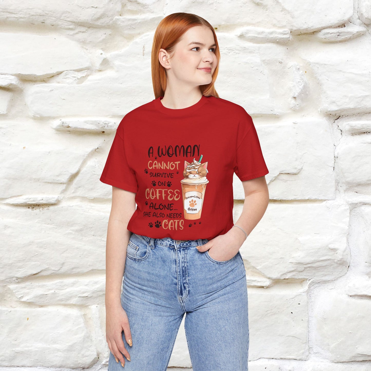 "A Woman Cannot Survive On Coffee Alone... She Also Needs Cats" Cute Cat T-Shirt for Women | 100% Cotton* 🐾