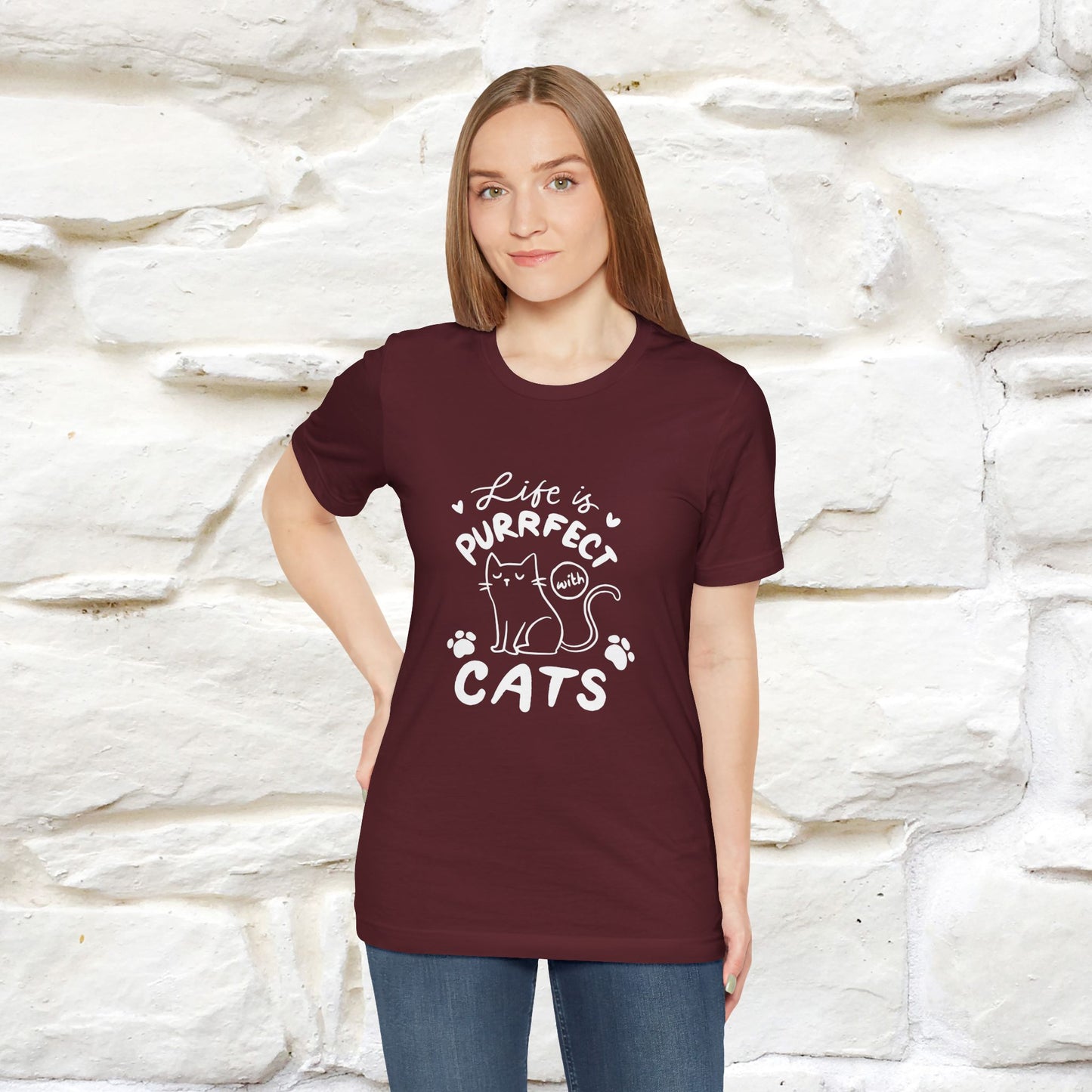 "Life Is Purrfect With Cats" Cat T-Shirt for Men & Women | 100% Cotton* | Funny Tee 🐾