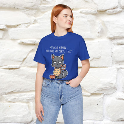 "Caro umano, il cibo non si servirà da solo" Maglietta divertente con gatto per uomo e donna | 100% cotone* 🐾