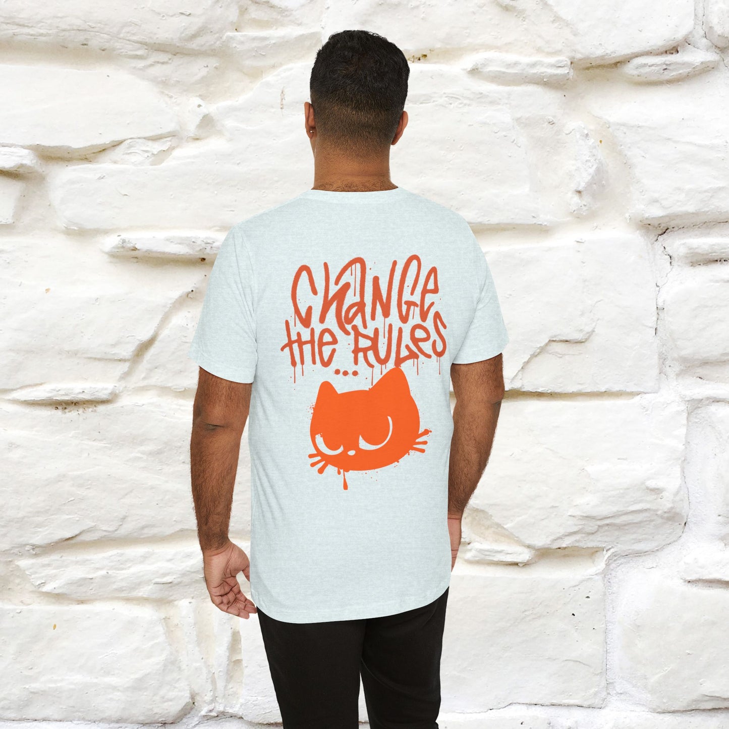 ''Change The Rules''  Cat T-shirt for Men Front And Back Design 100% Cotton*