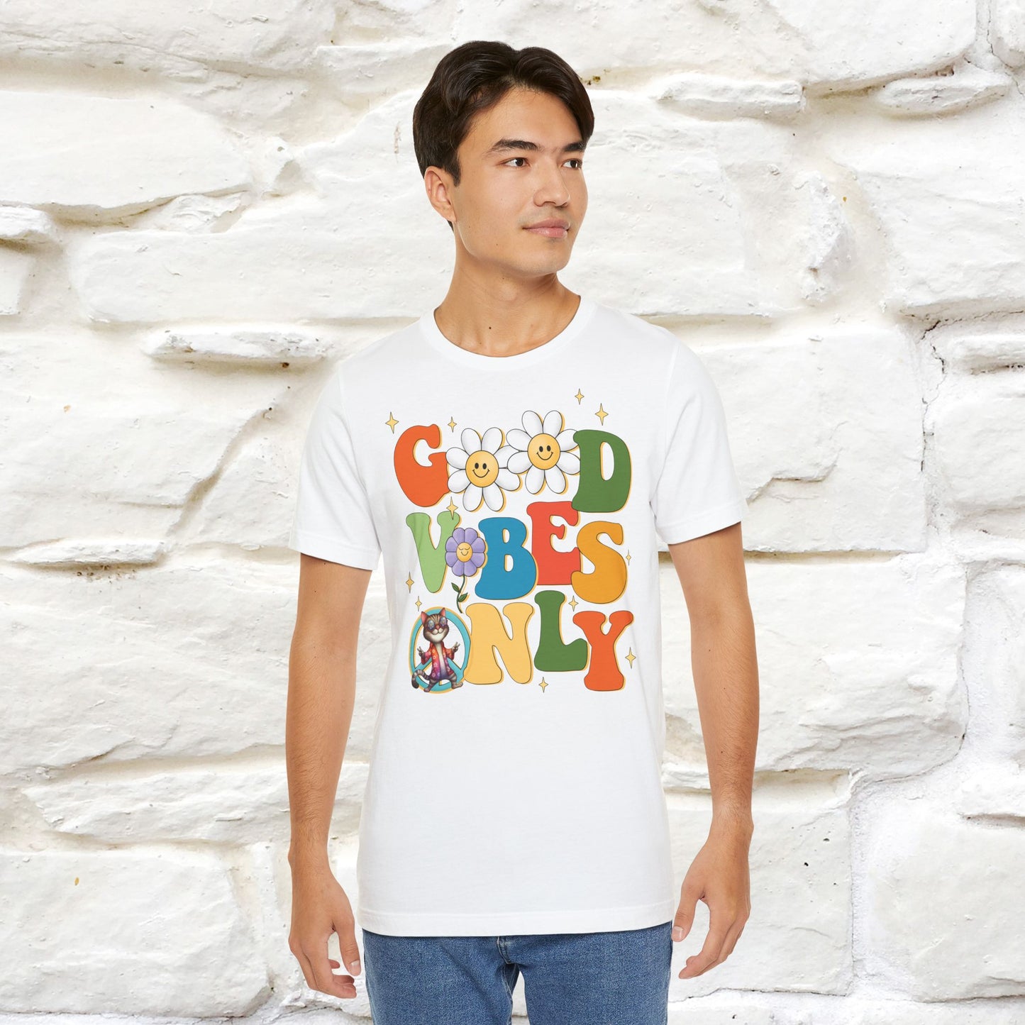 Good Vibes Only Cat T-Shirt for Men & Women | 100% Cotton* Positive Cat Lover Tee