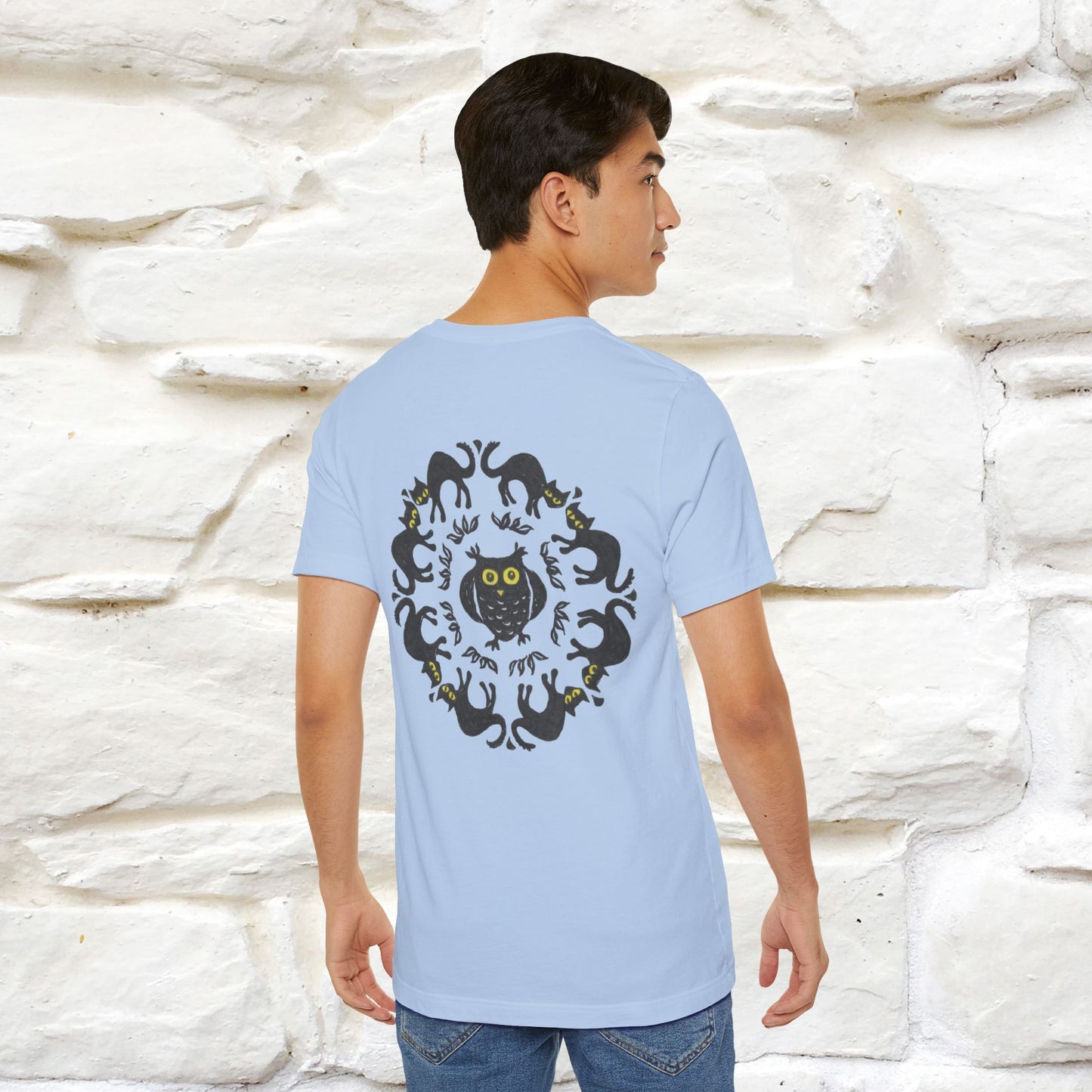 ''Black Cat Circle'' Cat T-Shirt Front and Back Design | Nunu&Miao Studio