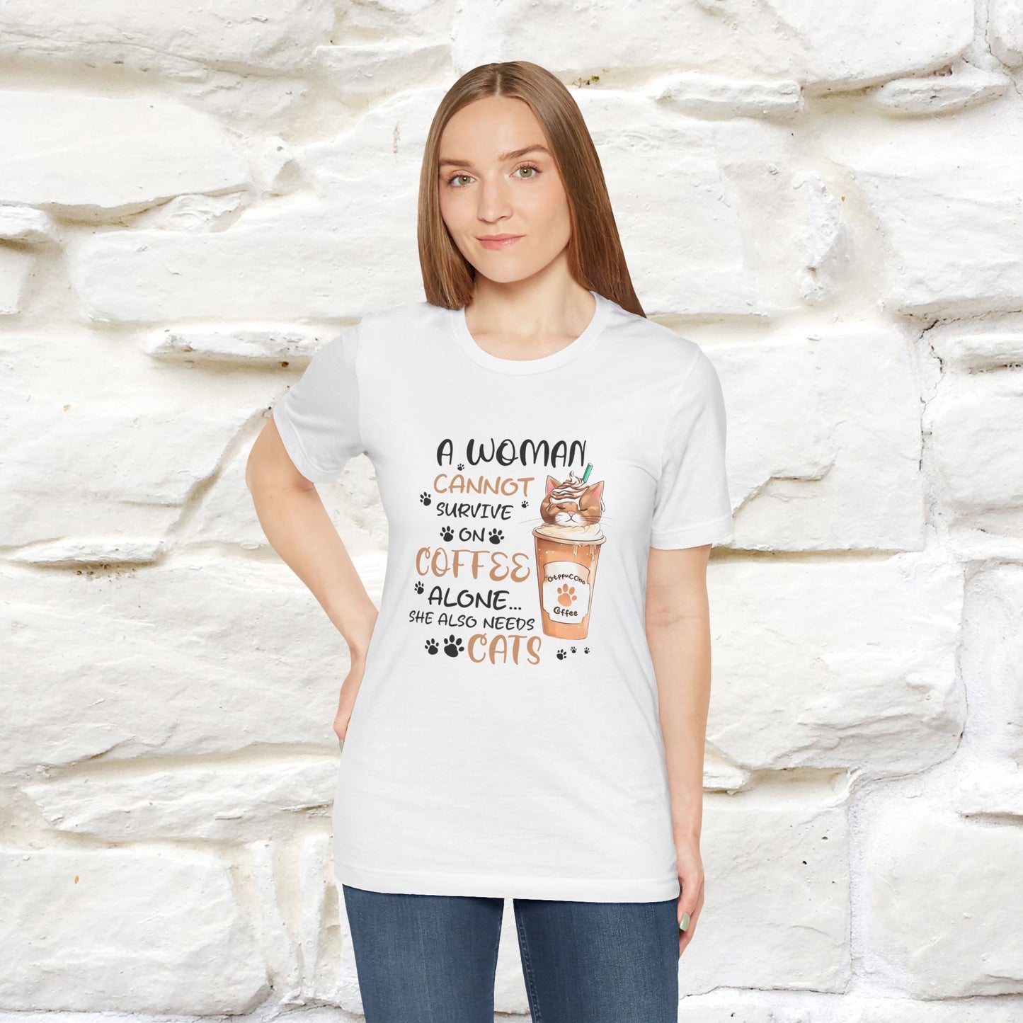 "A Woman Cannot Survive On Coffee Alone... She Also Needs Cats" Cute Cat T-Shirt for Women | 100% Cotton* 🐾