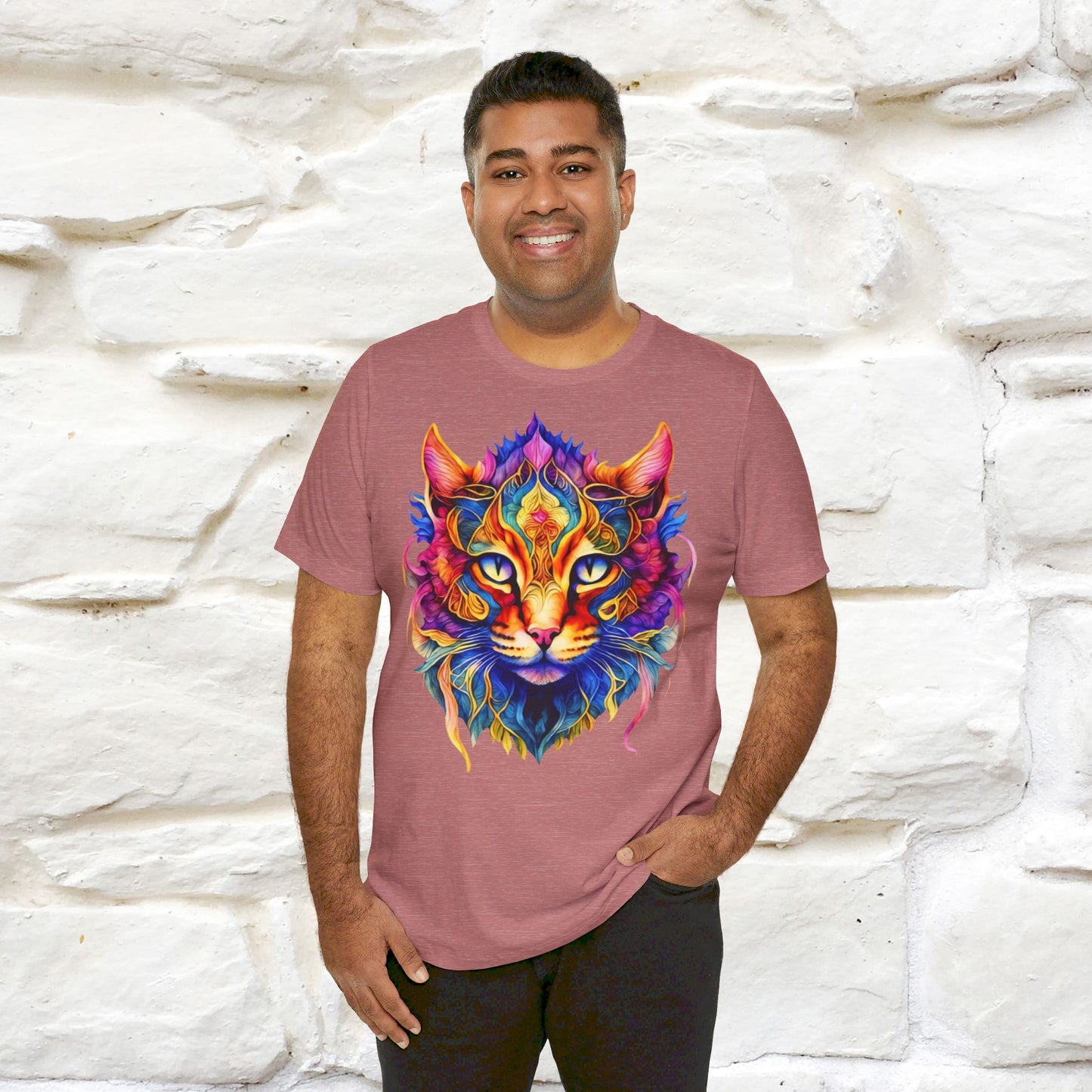 ''Fire Rainbow Cat'' T-shirt for Man 100% Cotton. - Nunu&Miao Studio