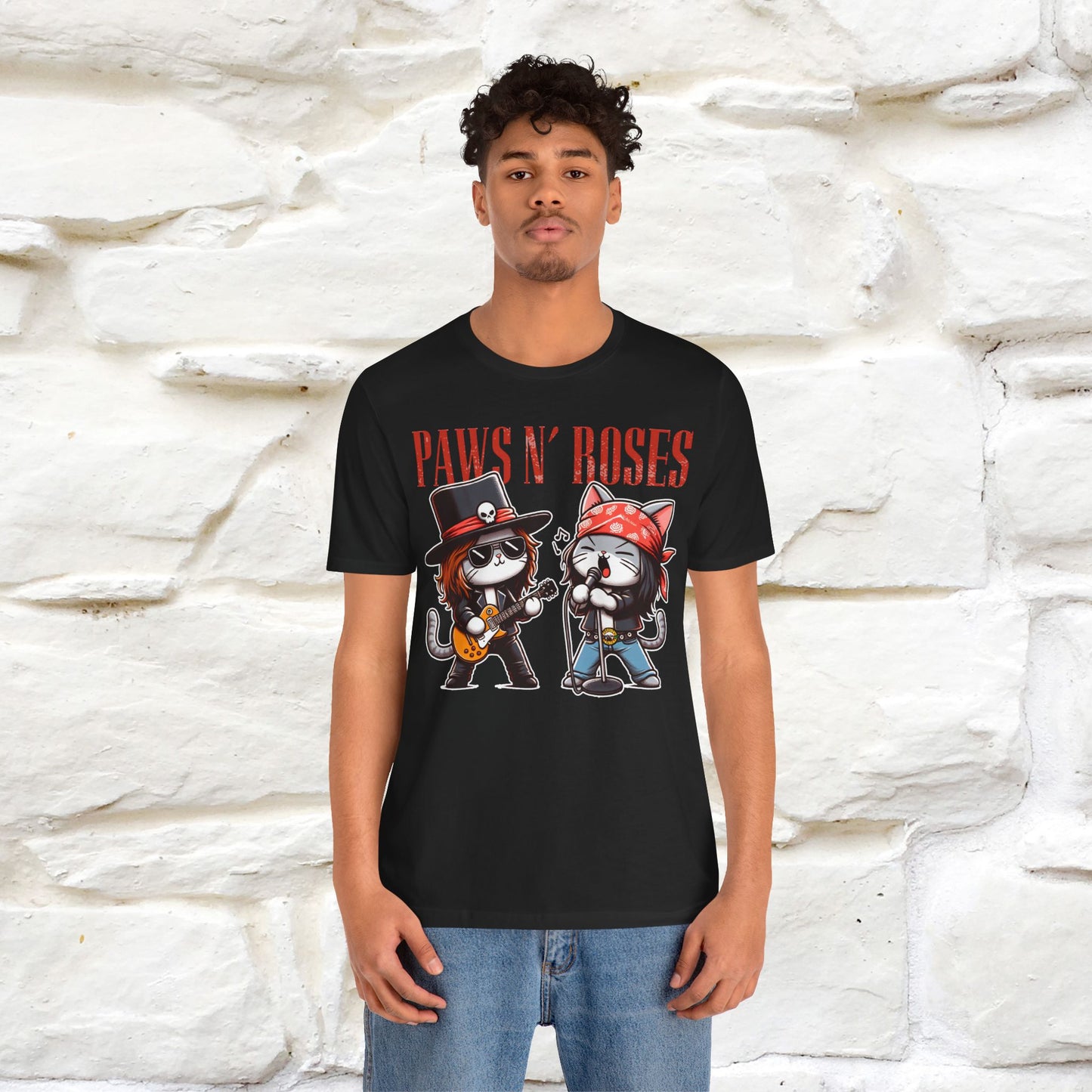 Paws N' Roses T-Shirt | Rock-Inspired Cat Lover Tee for Men & Women | 100% Cotton*