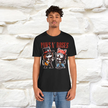 Paws N' Roses T-Shirt | Rock-Inspired Cat Lover Tee for Men & Women | 100% Cotton*