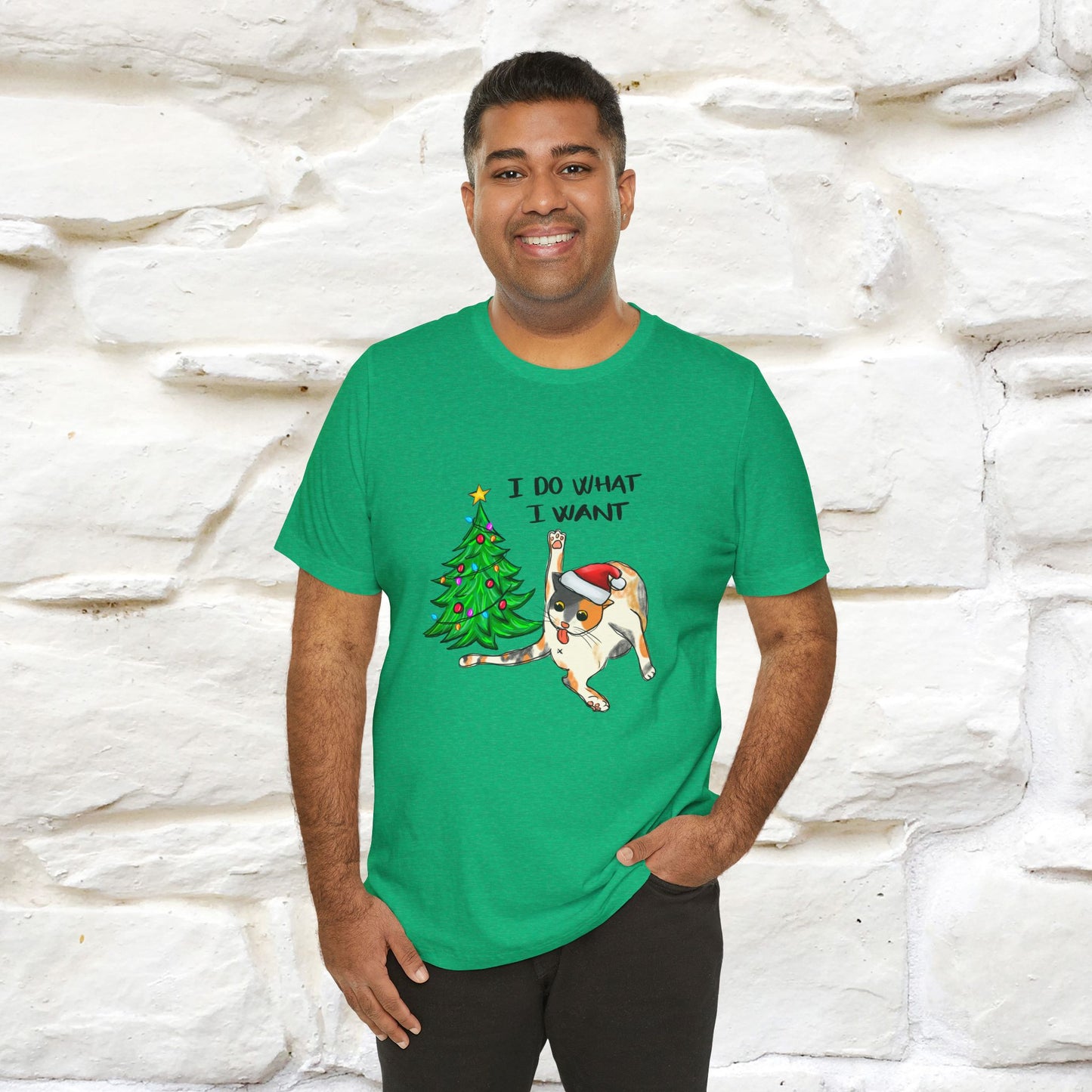 I Do What I want Funny T-Shirt | Festive Cat Christmas Shirt for Men & Women | 100% Cotton*