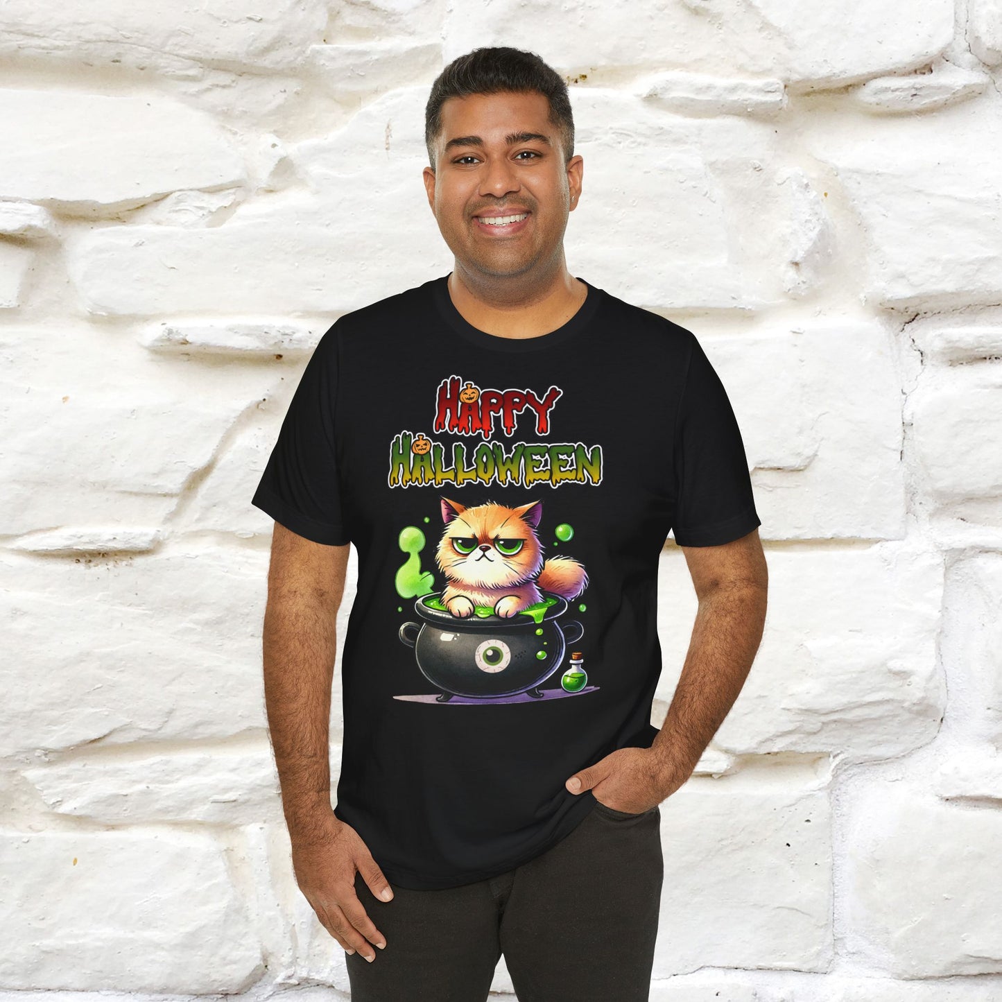 ''Angry Cat Happy Halloween'' Unisex T-shirt  100% Cotton*