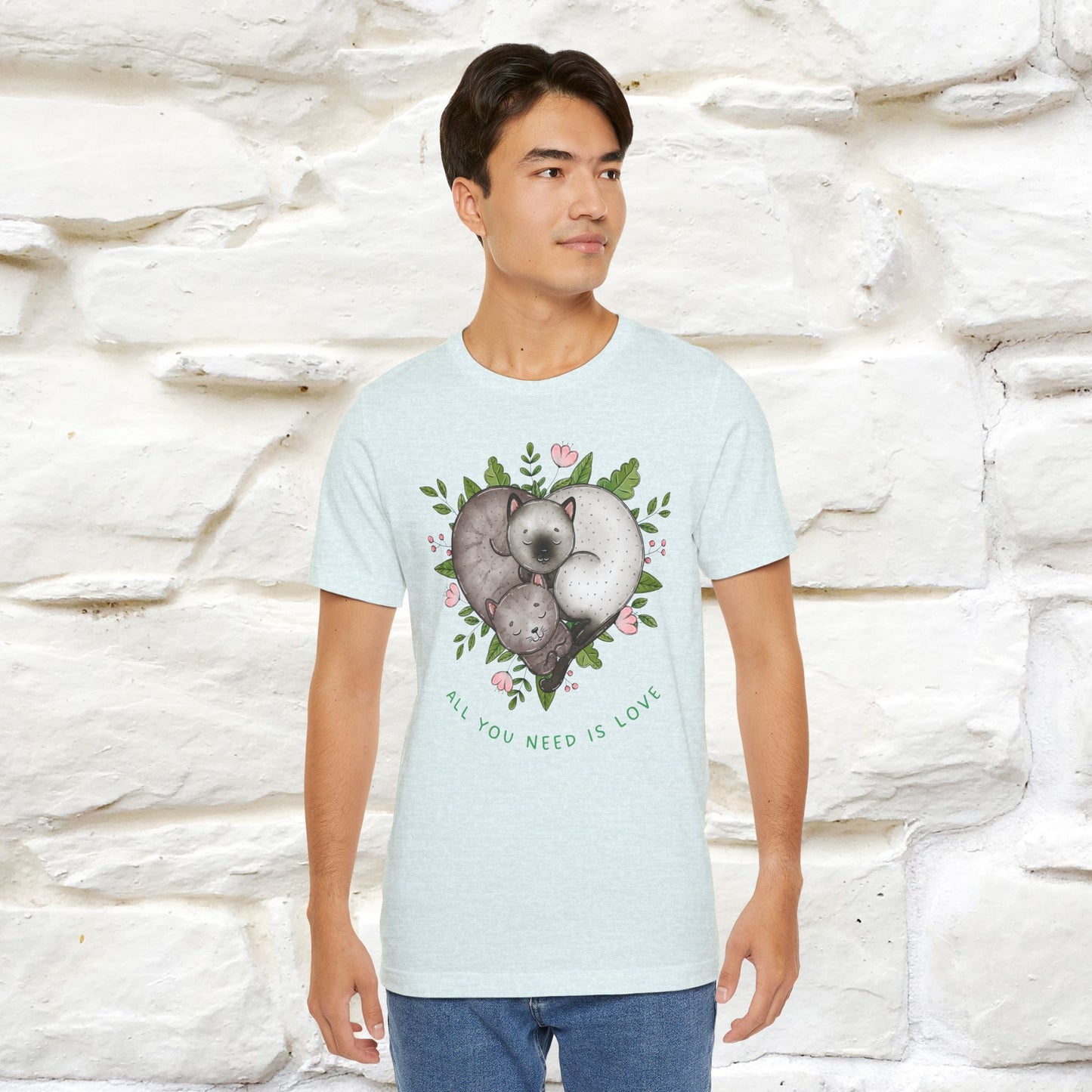 "All You Need Is Love" Cat T-Shirt | 100% Cotton* | Adorable Cat Apparel for Men & Women