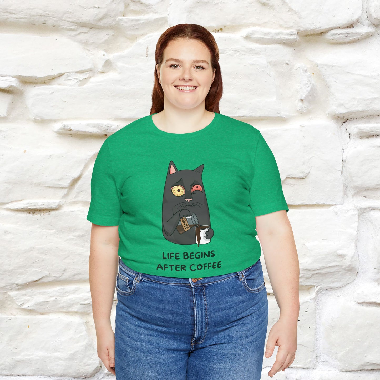 ''Life Begings After Coffe''  Cat T-shirt for Men and Women  100% Cotton*