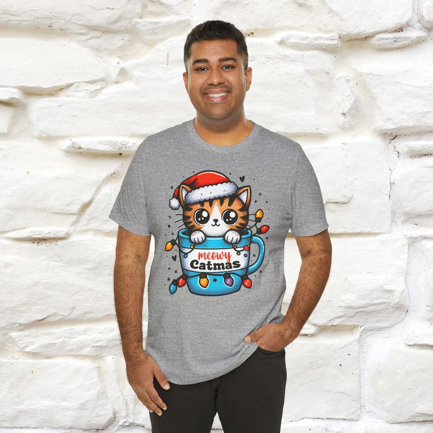 Meowy Catmas T-Shirt | Festive Cat Christmas Shirt for Men & Women | 100% Cotton