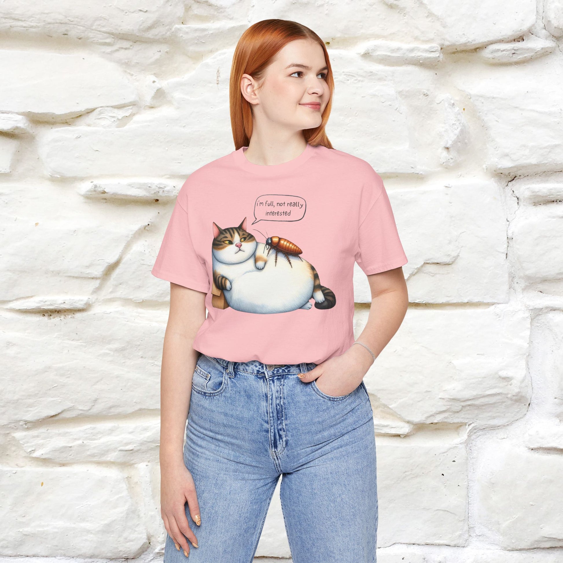 ''I Am Full,Not Really Interested'' Cat T-shirt for Women 100% Cotton* - Nunu&Miao Studio