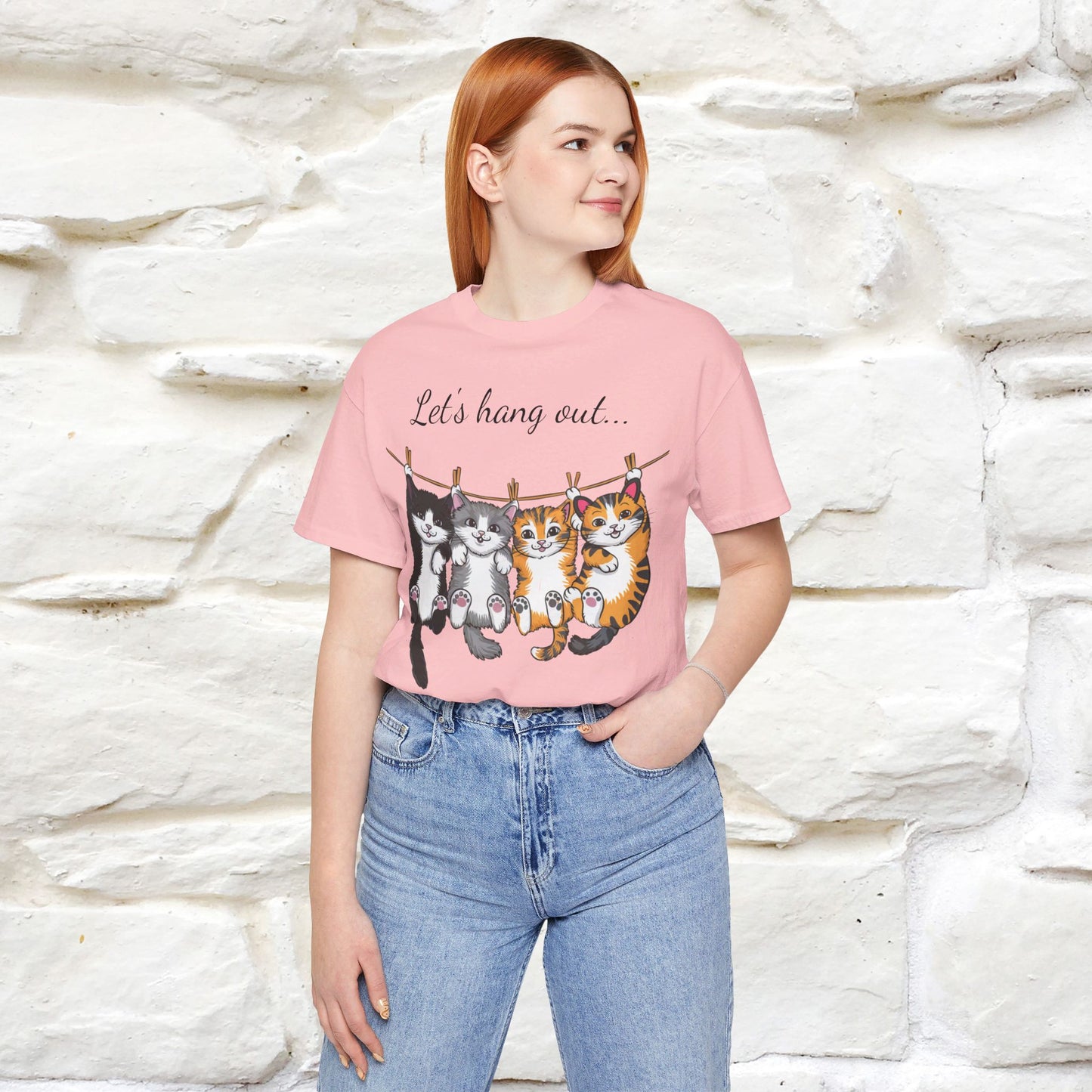 ''Let's Hang Out'' Cat T-shirt for Women 100% Cotton* - Nunu&Miao Studio