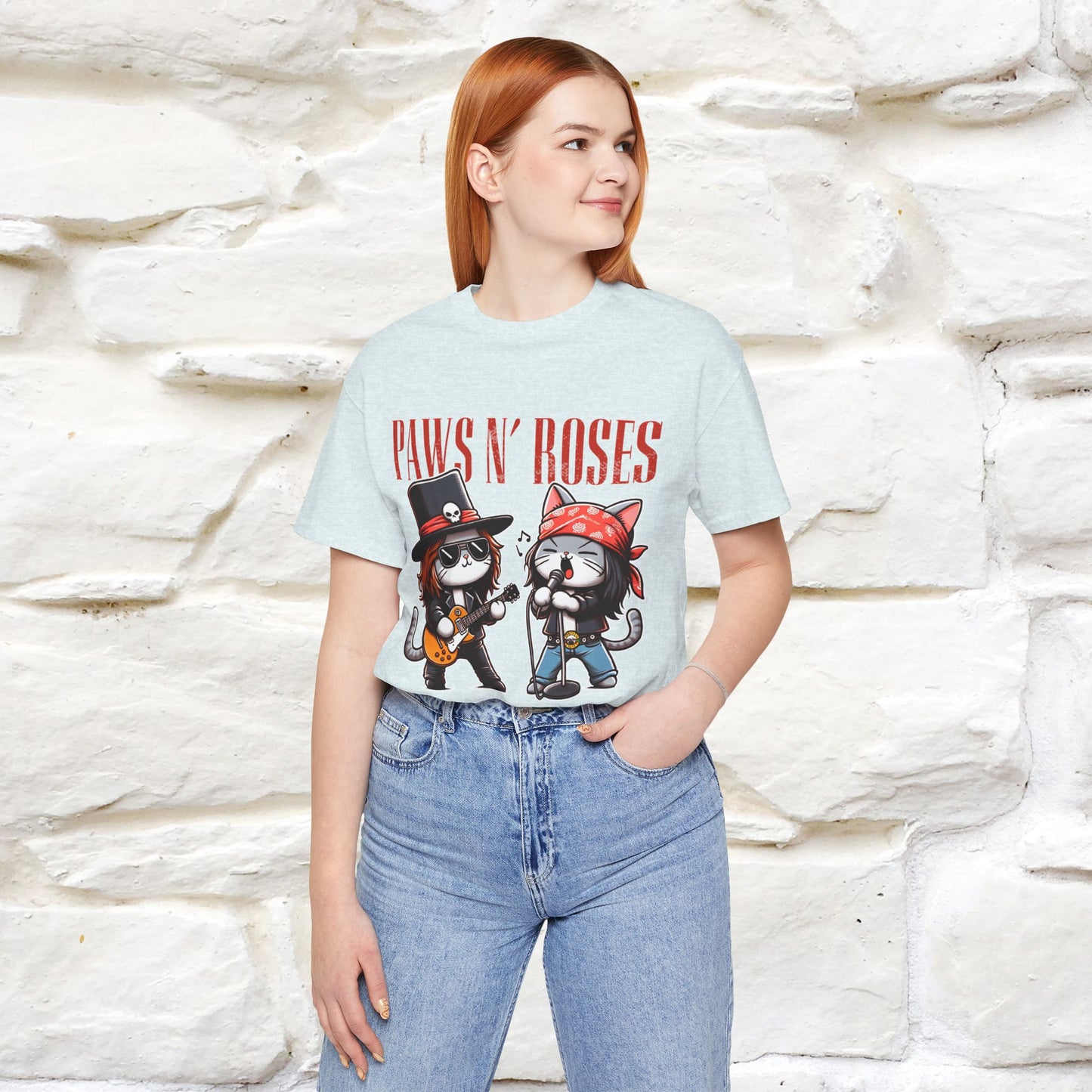 Paws N' Roses T-Shirt | Rock-Inspired Cat Lover Tee for Men & Women | 100% Cotton*