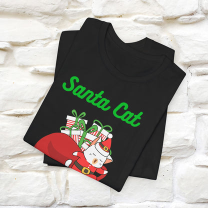 Santa Cat Christmas T-Shirt | Cat Lover Holiday Tee for Men & Women – 100% Cotton* | Meowy Christmas Collection