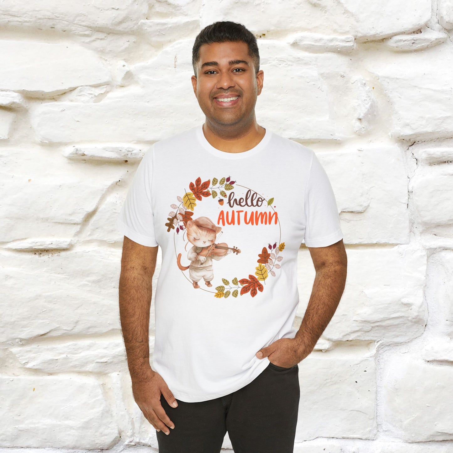 "Hello Autumn" Cat T-Shirt for Men & Women | 100% Cotton | Cozy Fall Fashion