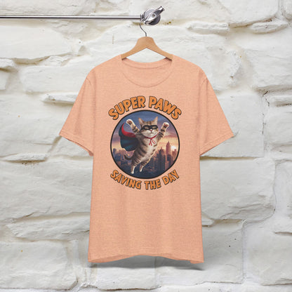 ''Super Paws Saving The Day'' Cat T-shirt for Man 100% Cotton. - Nunu&Miao Studio