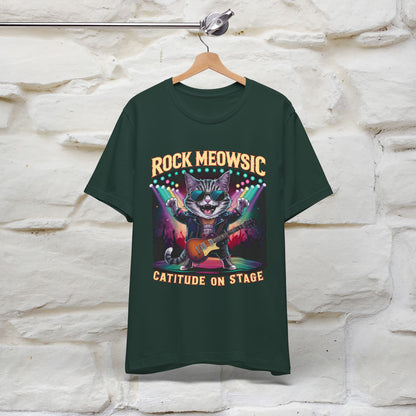 Rock Meowsic Catitude On Stage T-Shirt | Rocker Cat Tee for Men & Women | 100% Cotton*