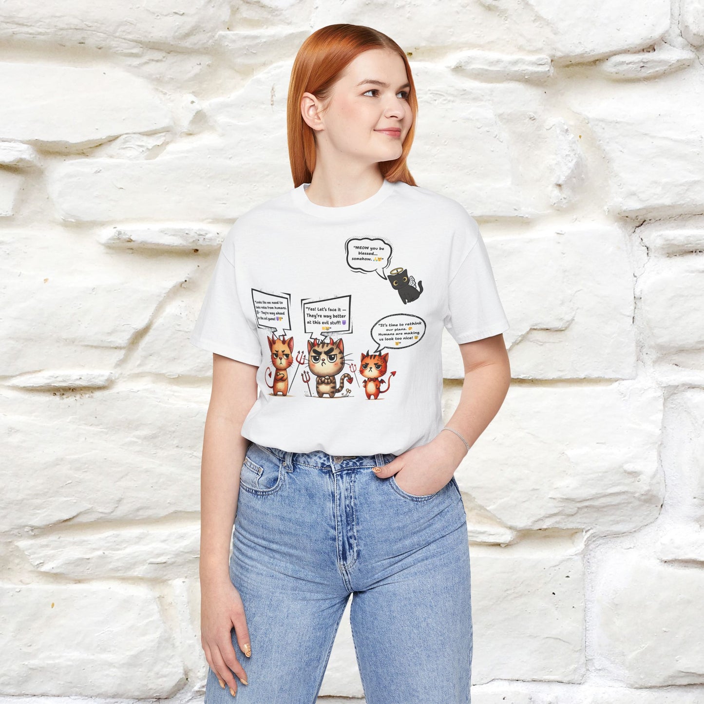 ''Humans Are Way Ahead In The Evil Game! 😈😼'' Unisex Cat T-shirt 100% Cotton*