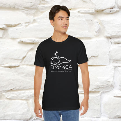 ''Error 404 Motivation Not Found'' Cat T-Shirt Front and Back Design | Nunu&Miao Studio