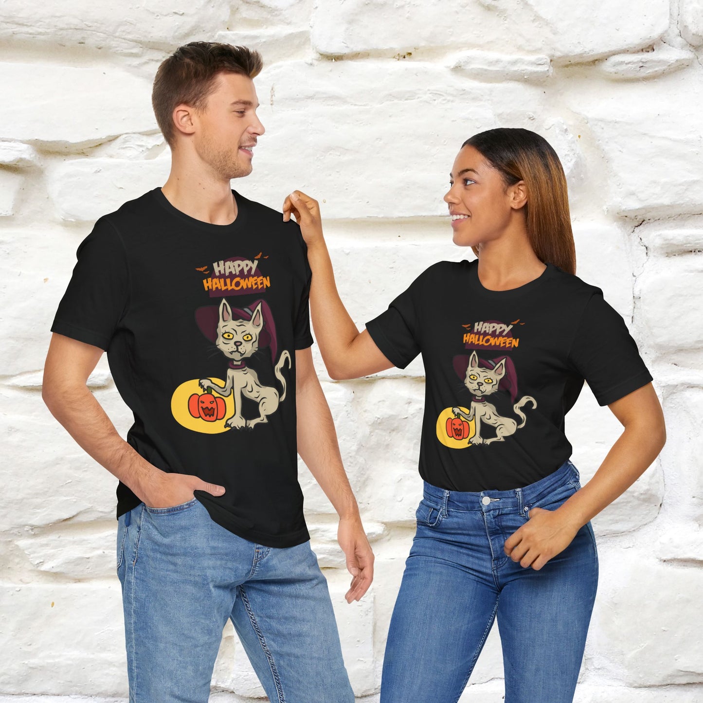 ''Happy Halloween Cat Witch '' Unisex T-shirt 100% Cotton*