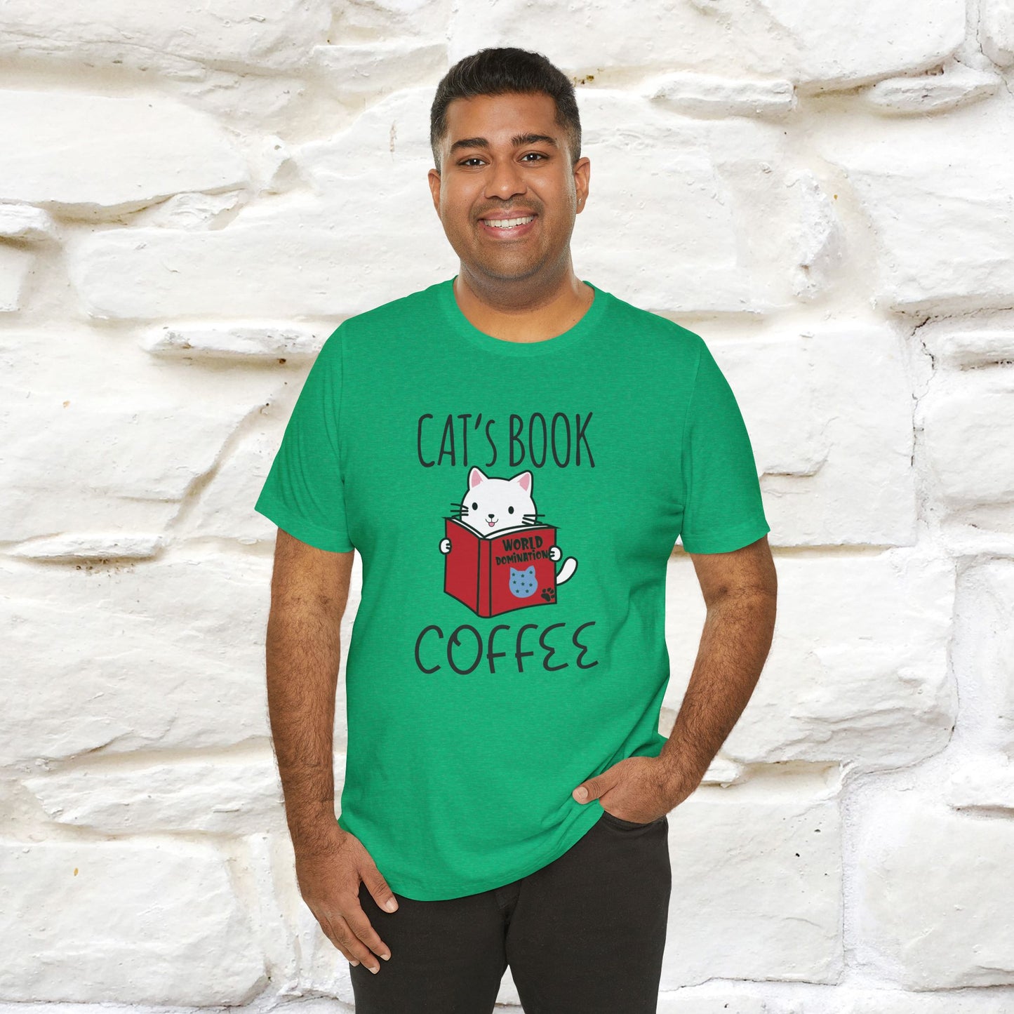 "Cat's Book Coffee" Cat T-Shirt for Men & Women | 100% Cotton* | Cozy Vibes for Book & Cat Lovers