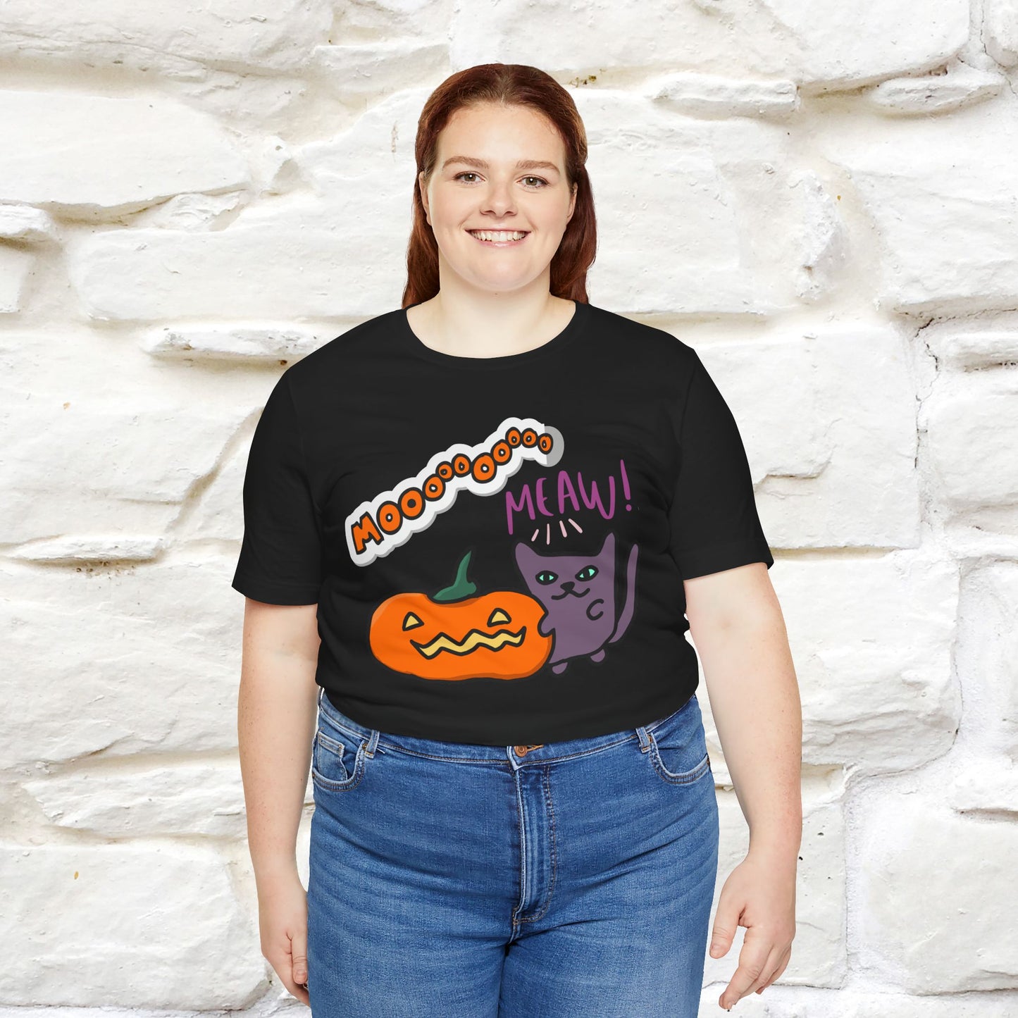 ''Mooooo Meaw'' Halloween Unisex Cat T-shirt 100% Cotton*