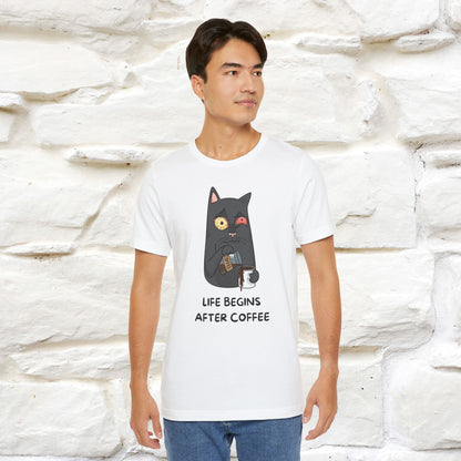 ''Life Begings After Coffe''  Cat T-shirt for Men and Women  100% Cotton*