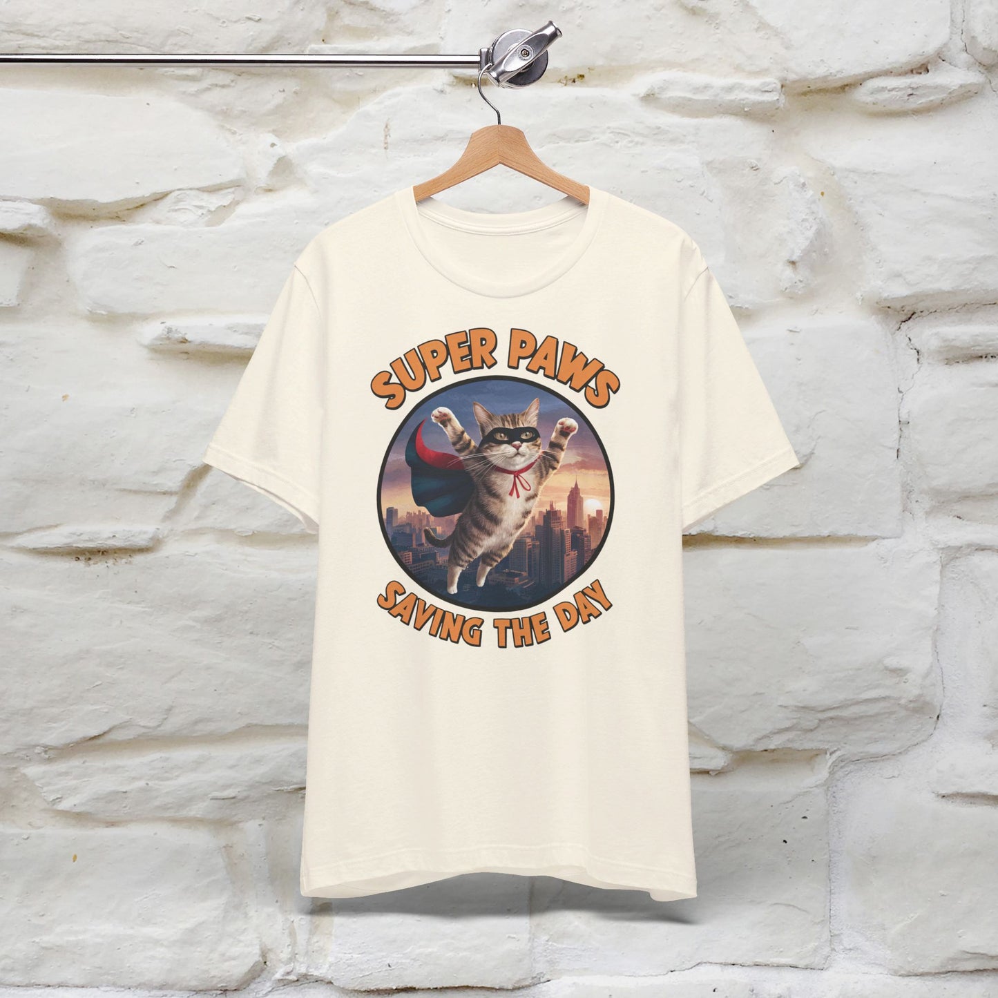 ''Super Paws Saving The Day'' Cat T-shirt for Man 100% Cotton. - Nunu&Miao Studio