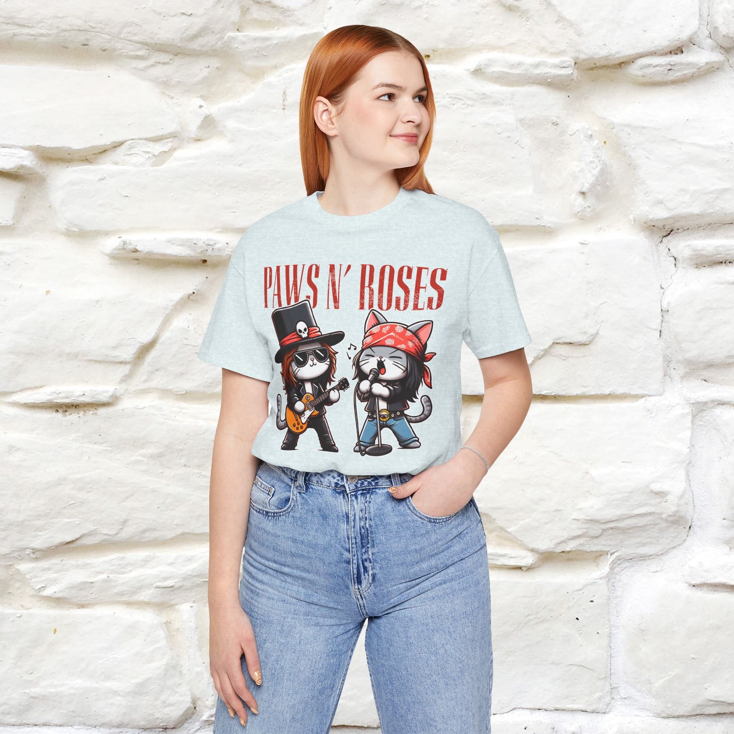 Paws N' Roses T-Shirt | Rock-Inspired Cat Lover Tee for Men & Women | 100% Cotton*