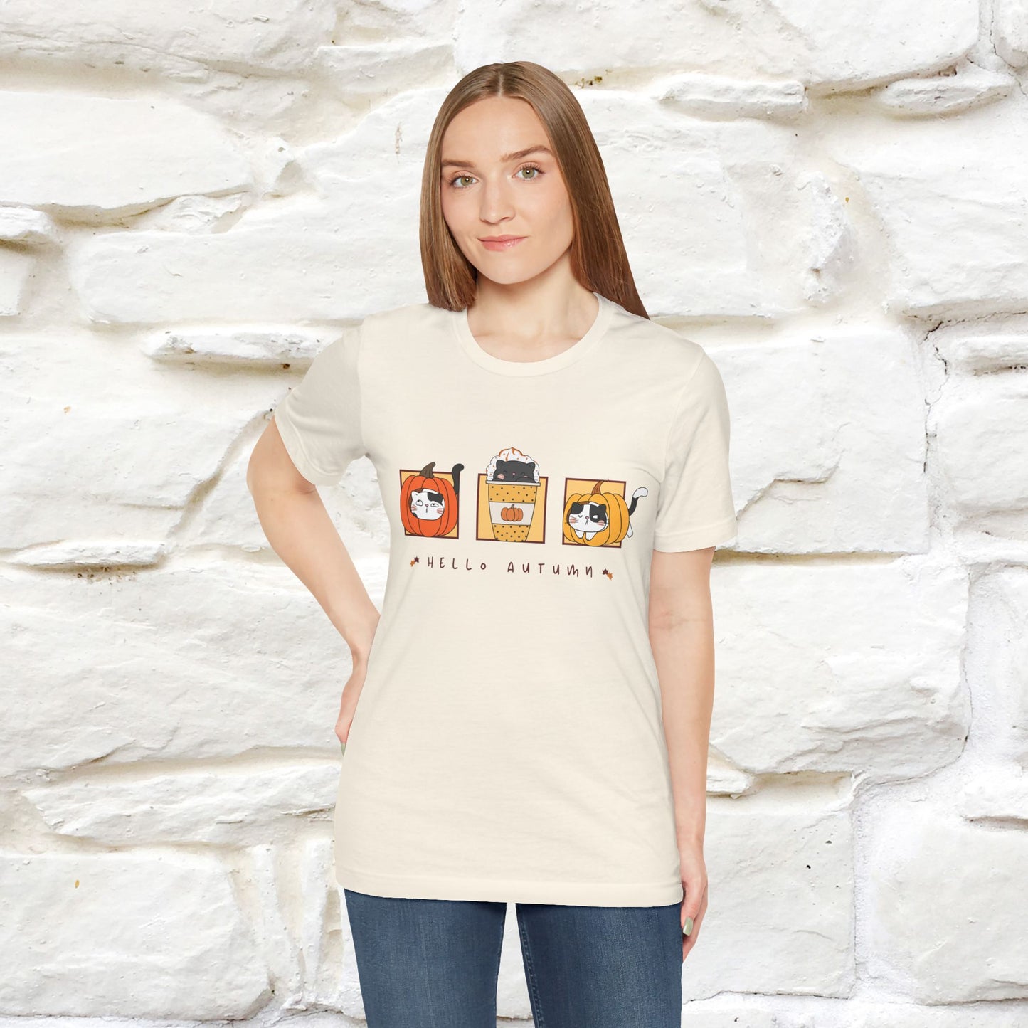 "Hello Autumn" Cat T-Shirt for Men & Women | 100% Cotton* | Seasonal Feline Fashion