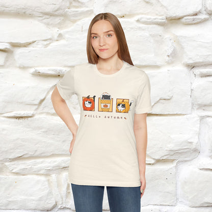 "Hello Autumn" Cat T-Shirt for Men & Women | 100% Cotton* | Seasonal Feline Fashion