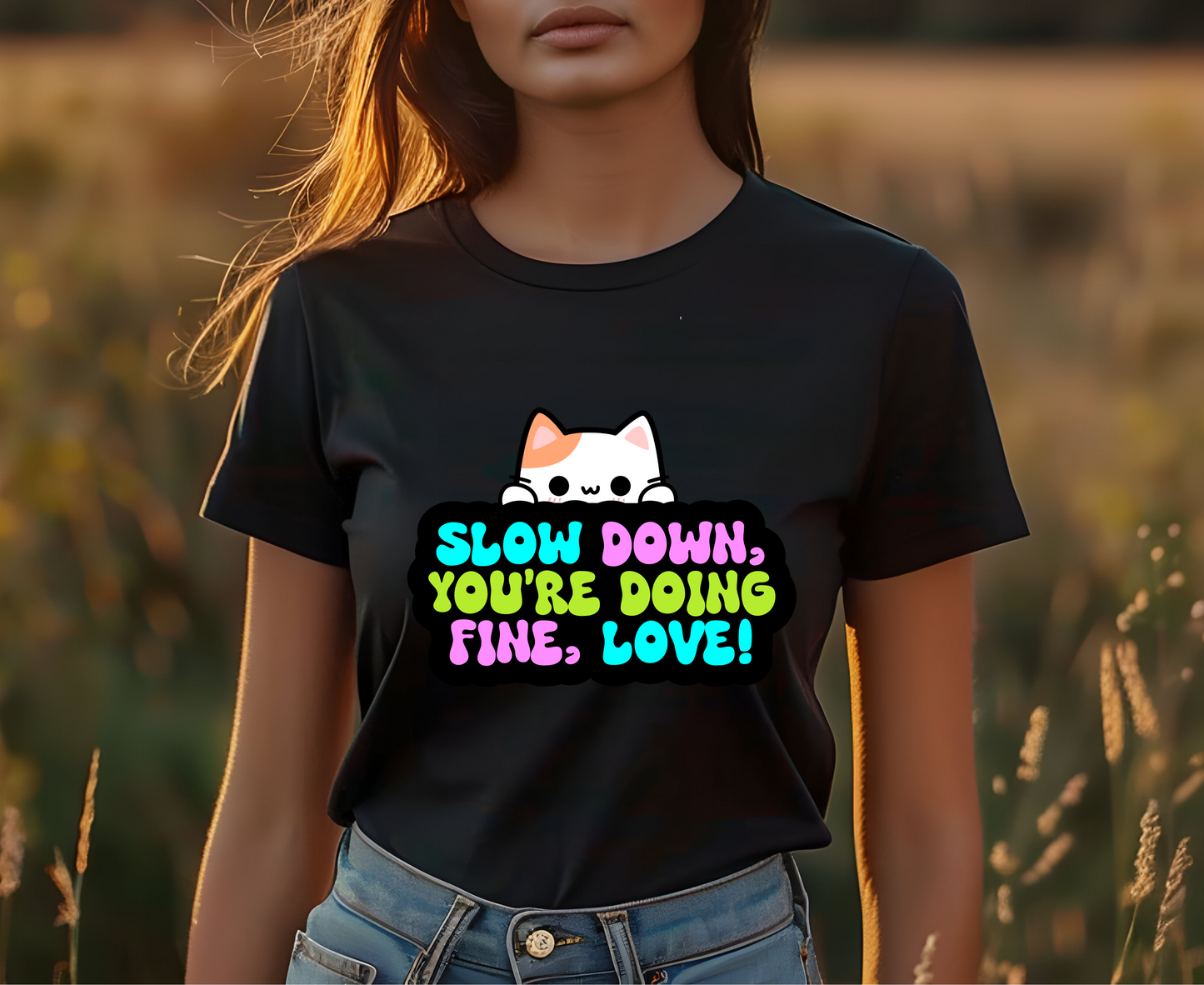 ''Slow Down You're Doing Fine, Love'' T-shirt for Women 100% Cotton* - Nunu&Miao Studio