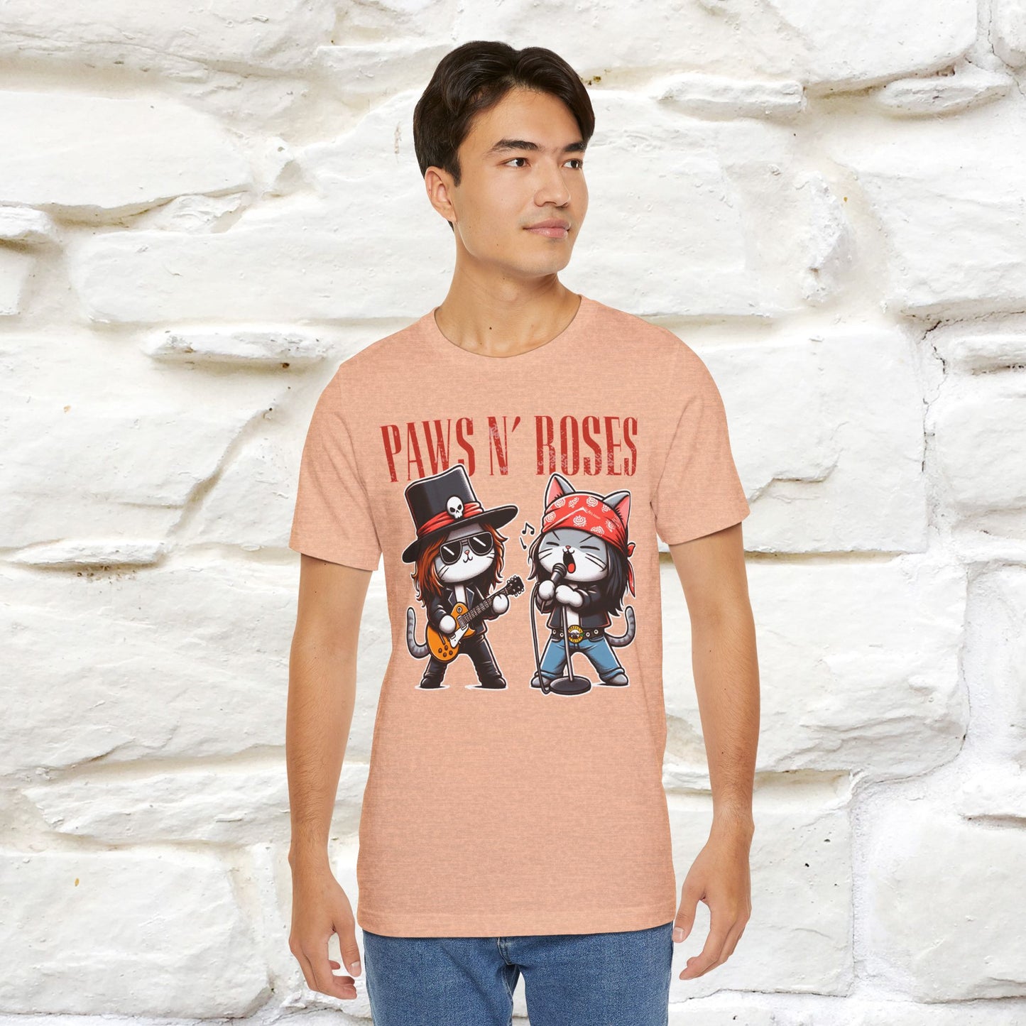 Paws N' Roses T-Shirt | Rock-Inspired Cat Lover Tee for Men & Women | 100% Cotton*