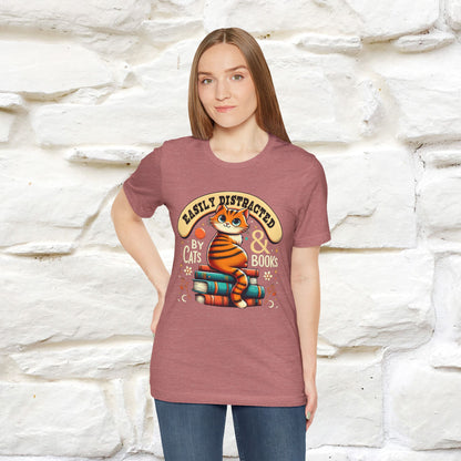 "Easily Distracted By Cats & Books" Cat T-shirt for Men & Women | 100% Cotton* | Cat Lover Tee