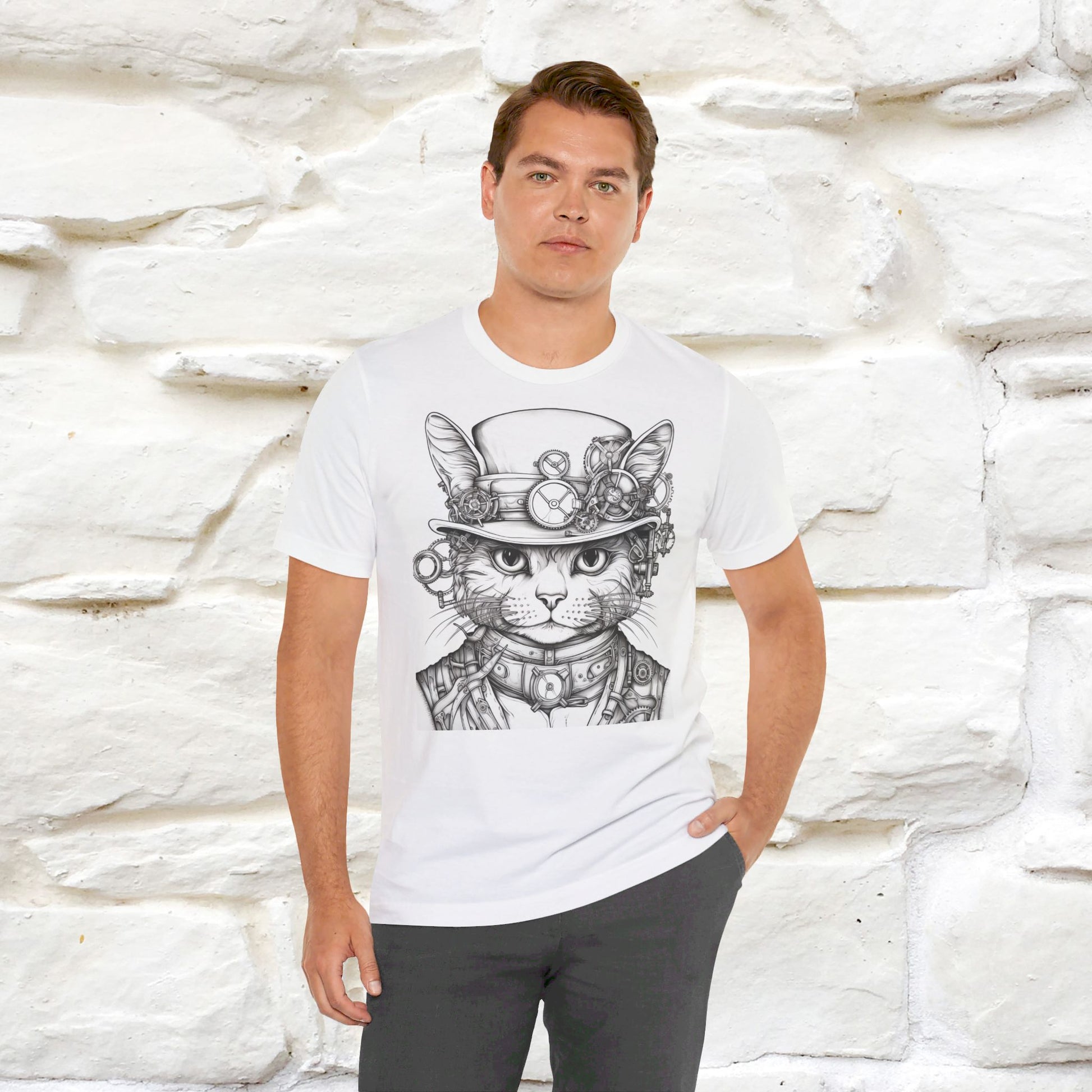 "Time Traveler Cat'' Cat T-shirt for Man 100% Cotton* - Nunu&Miao Studio