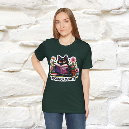 "Bookworm Kitty" Cat T-Shirt for Women | 100% Cotton* | Book Lover Tee