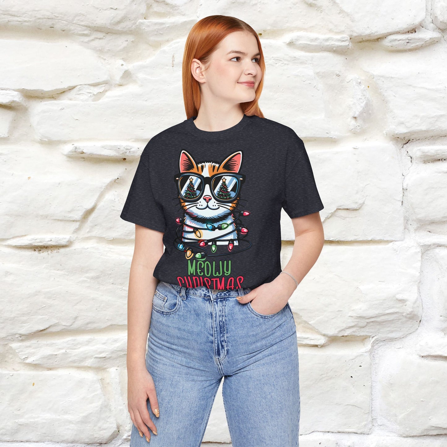 Meowy Christmas T-Shirt | Festive Cat Christmas Shirt for Men & Women | 100% Cotton