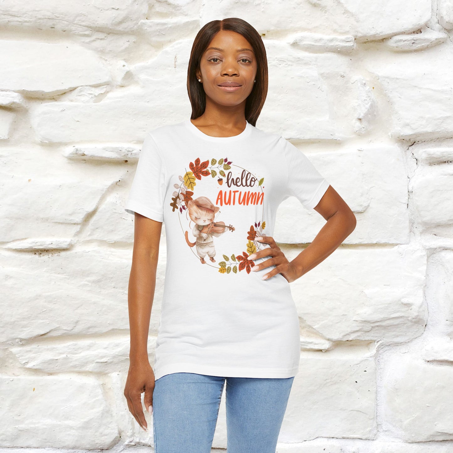 "Hello Autumn" Cat T-Shirt for Men & Women | 100% Cotton | Cozy Fall Fashion