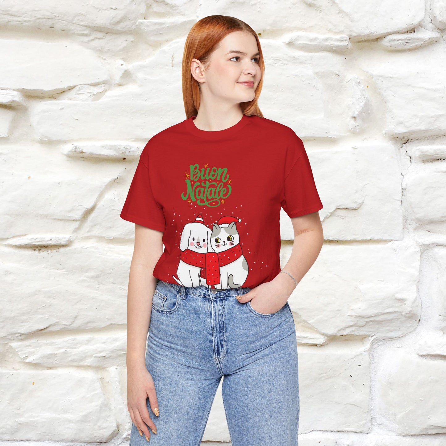 Buon Natale Cat and Dog T-shirt for Men & Women | 100% Cotton* 🐾 | Festive Holiday Shirt