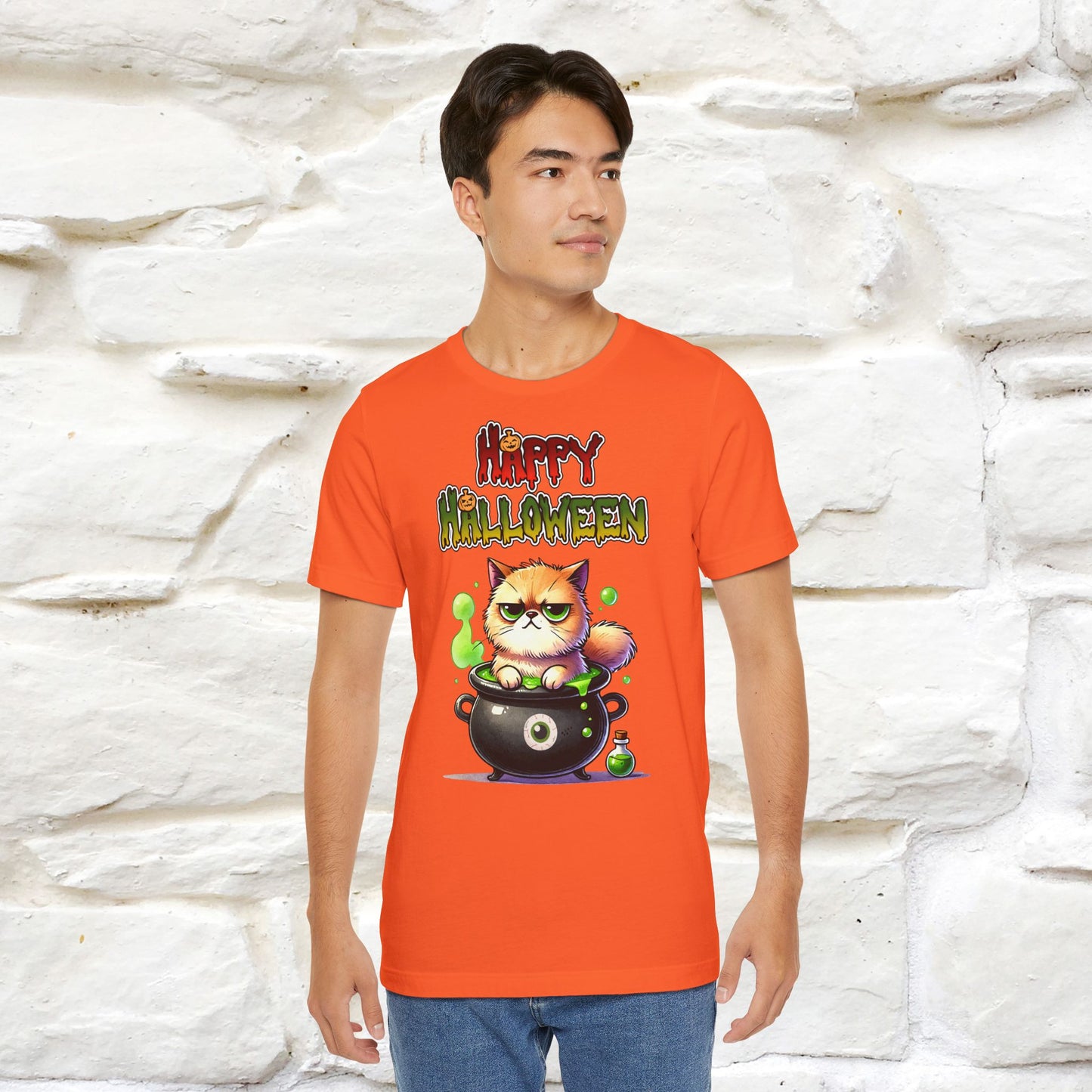 ''Angry Cat Happy Halloween'' Unisex T-shirt  100% Cotton*