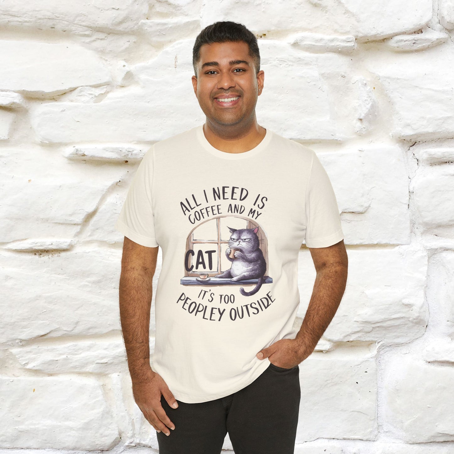 ''All I Need Is Coffee and My Cat, It's Too Peopley Outside''| Cat T-Shirt | Nunu&Miao Studio - Nunu&Miao Studio